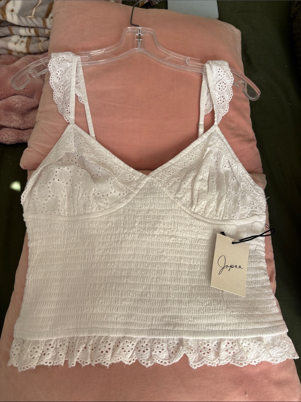 Jopra White Eyelet Lace Smocked Cami